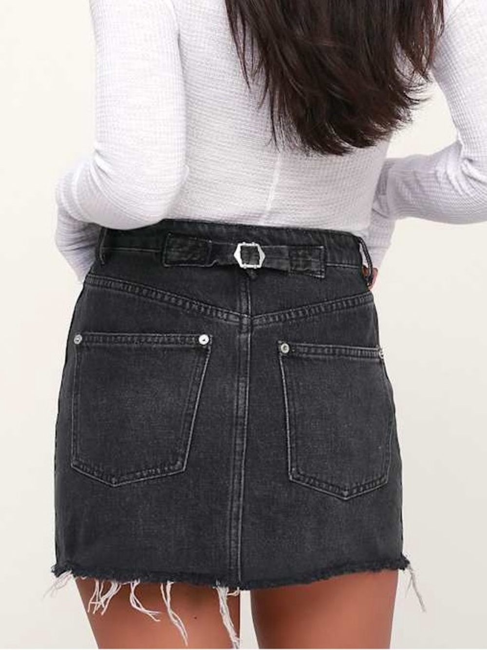 We The Free Black-Gray Washed Denim Mini Skirt